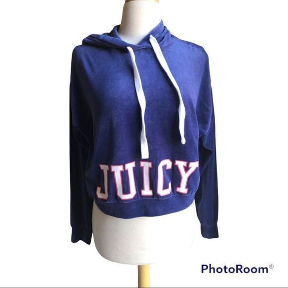 Juicy‎ Couture velour spell out pullover semi cropped hoodie xs